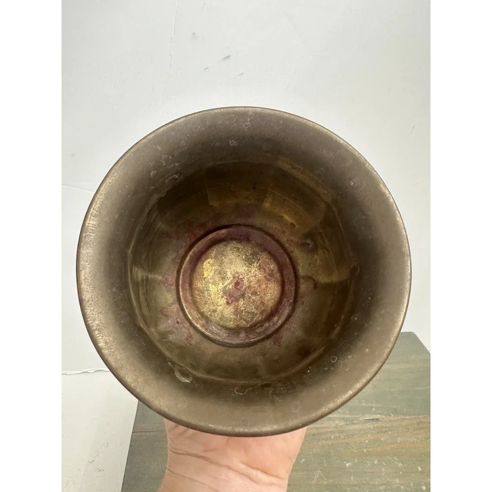 Vintage Small Solid Brass Ribbed Planter Flowerpot Home Garden Decor 4